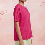 Hot Pink Hue Reina Wave Front Keyhole Top With Pearl Button - Western Era Tops for women