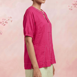 Hot Pink Hue Reina Wave Front Keyhole Top With Pearl Button - Western Era Tops for women