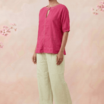 Hot Pink Hue Reina Wave Front Keyhole Top With Pearl Button - Western Era Tops for women