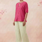 Hot Pink Hue Reina Wave Front Keyhole Top With Pearl Button - Western Era Tops for women