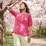 Hot Pink Hue Reina Wave Front Keyhole Top With Pearl Button - Western Era Tops for women