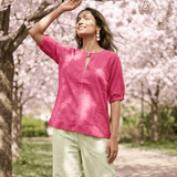 Hot Pink Hue Reina Wave Front Keyhole Top With Pearl Button - Western Era Tops for women