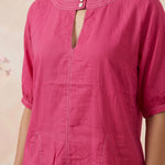 Hot Pink Hue Reina Wave Front Keyhole Top With Pearl Button - Western Era Tops for women