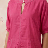 Hot Pink Hue Reina Wave Front Keyhole Top With Pearl Button - Western Era Tops for women