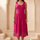 Hot Pink Hue Sculpted Corset Dhari Stitch Form Dress - Western Era Dresses for women