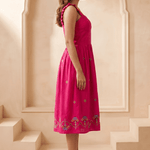 Hot Pink Hue Sculpted Corset Dhari Stitch Form Dress - Western Era Dresses for women