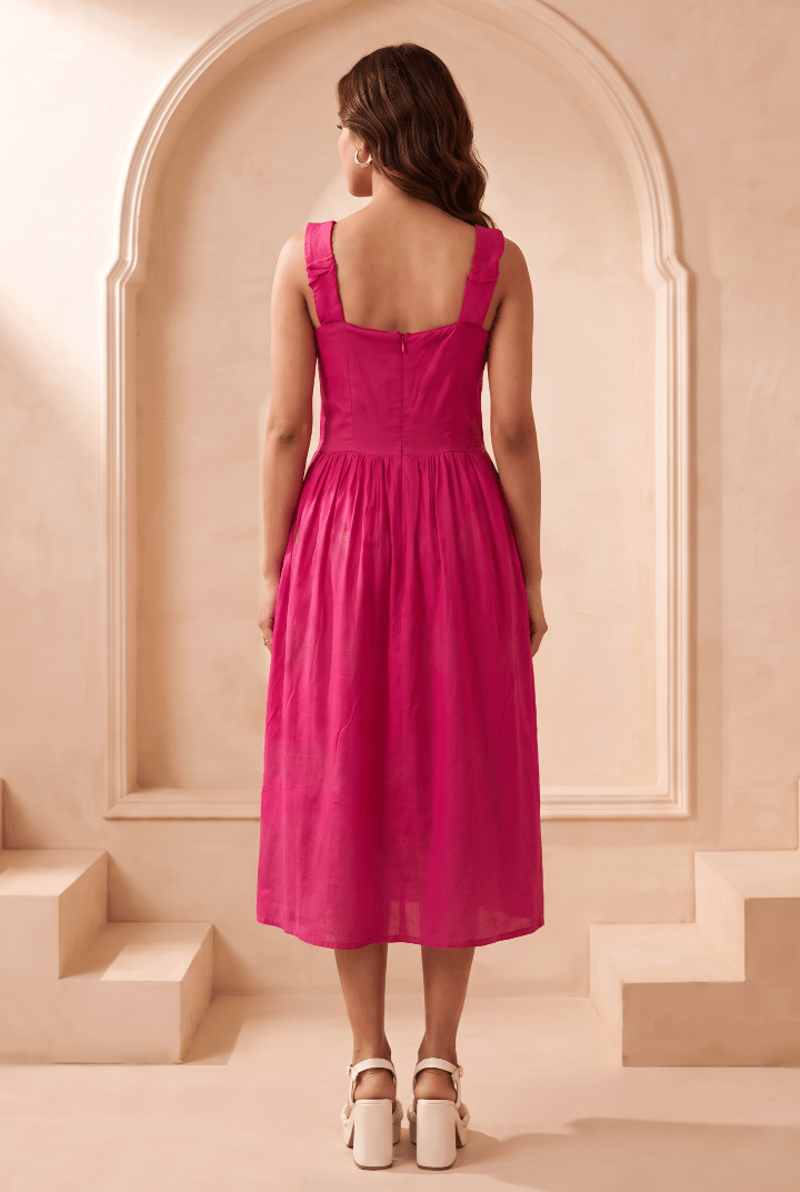 Hot Pink Hue Sculpted Corset Dhari Stitch Form Dress - Western Era Dresses for women