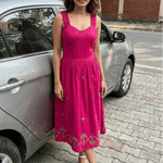 Hot Pink Hue Sculpted Corset Dhari Stitch Form Dress - Western Era Dresses for women