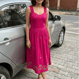 Hot Pink Hue Sculpted Corset Dhari Stitch Form Dress - Western Era Dresses for women
