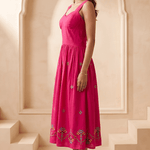 Hot Pink Hue Sculpted Corset Dhari Stitch Form Dress - Western Era Dresses for women