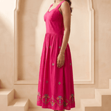 Hot Pink Hue Sculpted Corset Dhari Stitch Form Dress - Western Era Dresses for women