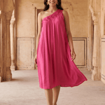 Hot Pink One Shoulder Short Embroidered Dress - Western Era Dresses for women