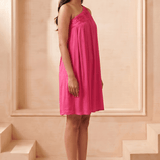 Hot Pink One Shoulder Short Embroidered Dress - Western Era Dresses for women