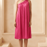 Hot Pink One Shoulder Short Embroidered Dress - Western Era Dresses for women
