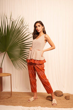 Ikat Print Orange Trousers - Western Era Bottoms for women