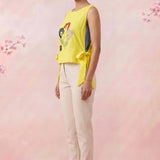 Sunny Yellow Delicate Floral Embroidery With Side Knot Overtop