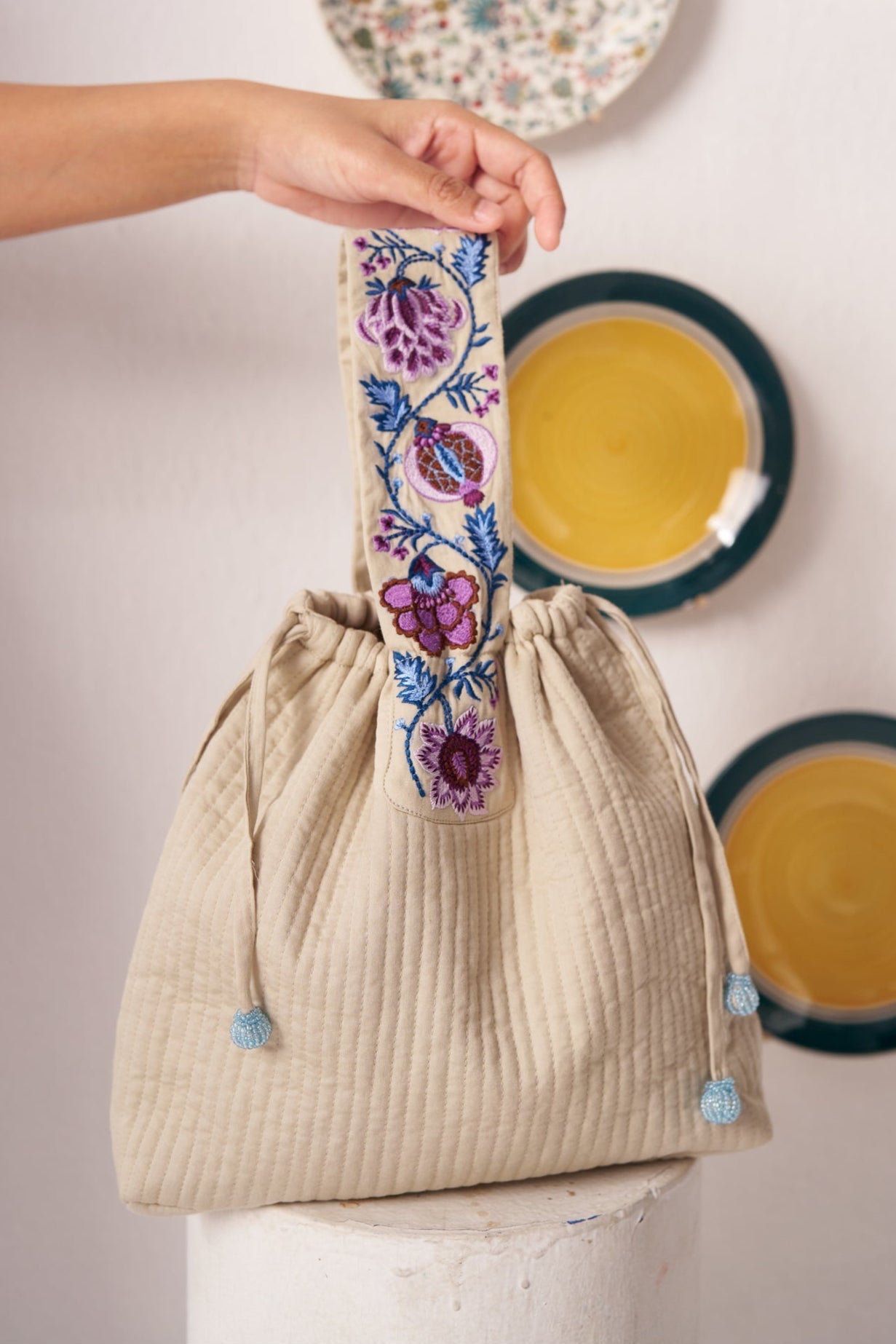 Ivory Charm Chintz Embroidered Handle Bag - Western Era for women
