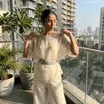 Ivory Sheer Top With Inner and Embellished Belt - Western Era Tops for women