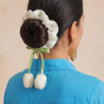 Ivory Tulip Satin Silk Scrunchie - Western Era Accessories for women