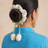 Ivory Tulip Satin Silk Scrunchie - Western Era Accessories for women