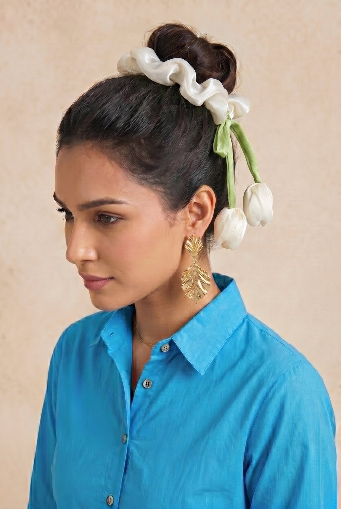 Ivory Tulip Satin Silk Scrunchie - Western Era Accessories for women
