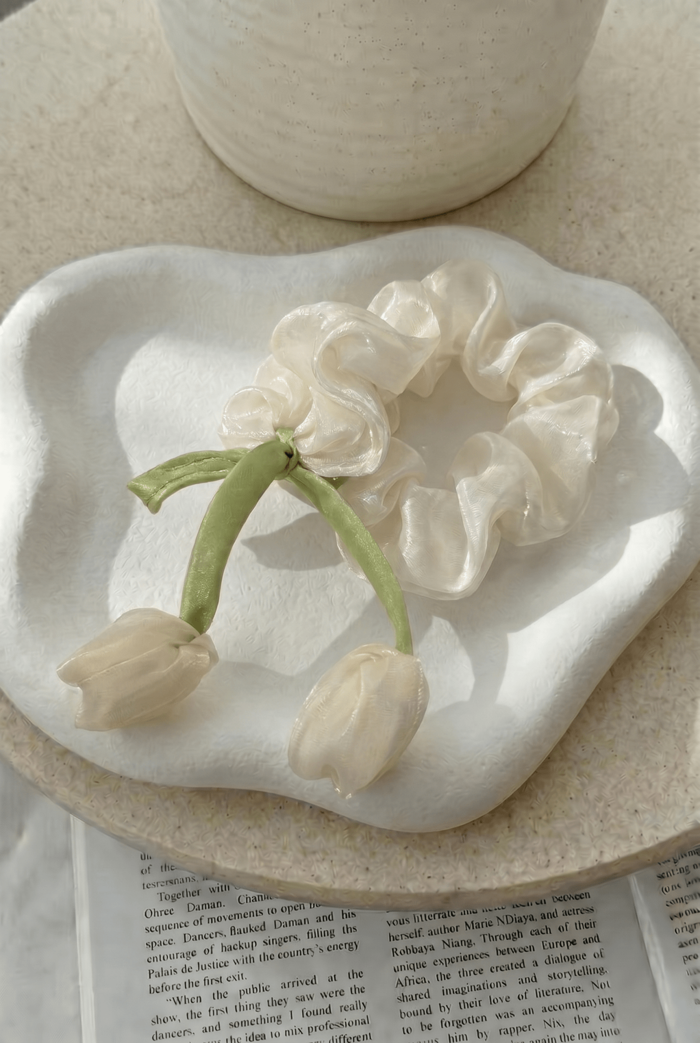 Ivory Tulip Satin Silk Scrunchie - Western Era Accessories for women