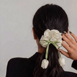 Ivory Tulip Satin Silk Scrunchie - Western Era Accessories for women