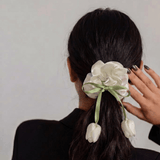 Ivory Tulip Satin Silk Scrunchie - Western Era Accessories for women