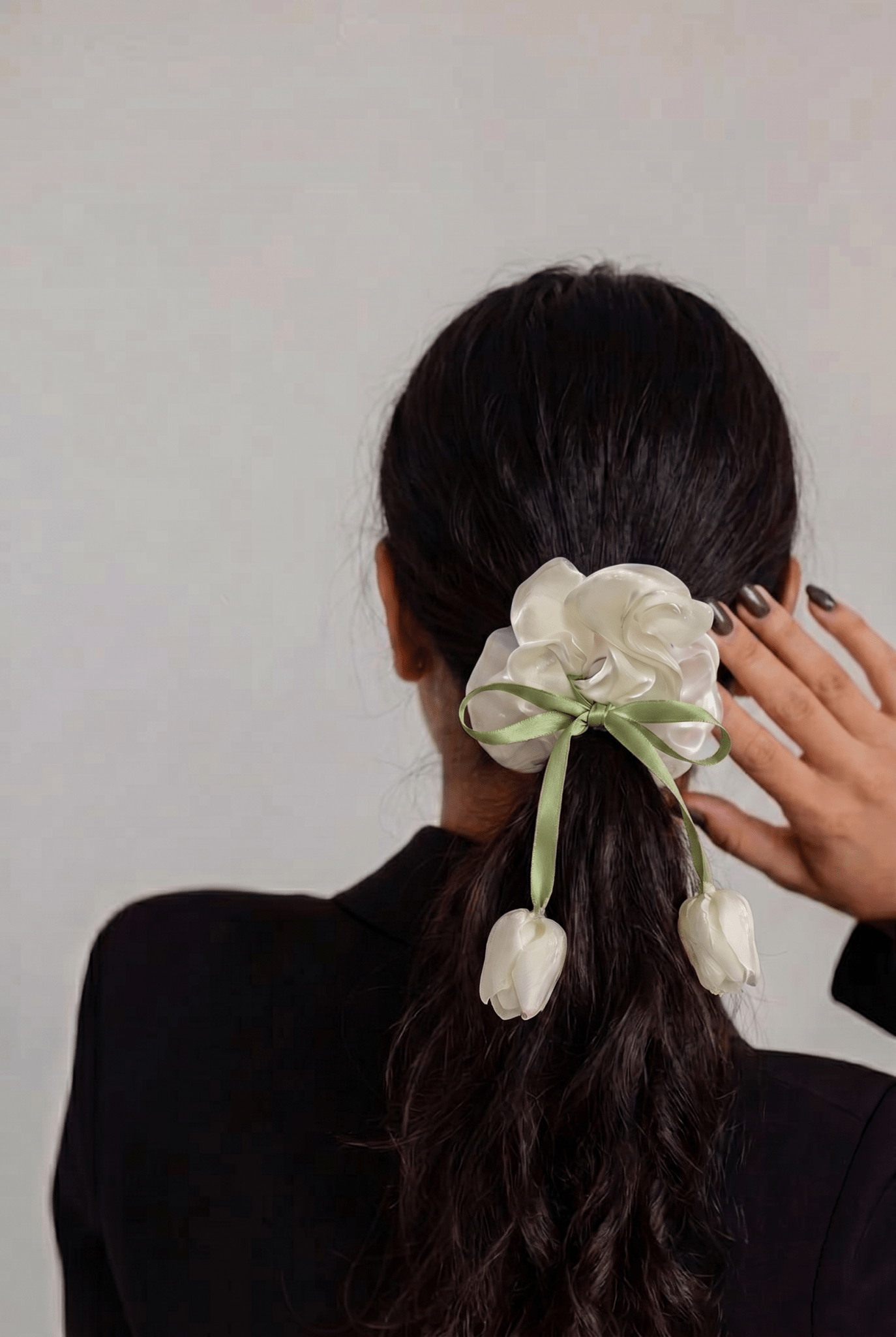 Ivory Tulip Satin Silk Scrunchie - Western Era Accessories for women