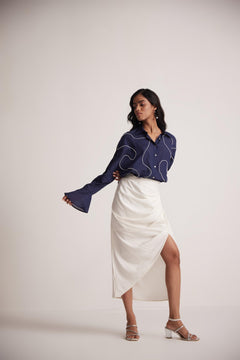 Ivory White Draped Skirt with Side Slit and Back Elastic
