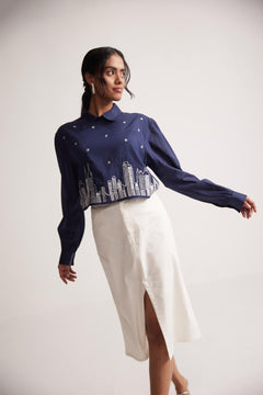 Ivory White Rayon Linen Skirt With Front Slit And Side Pocket