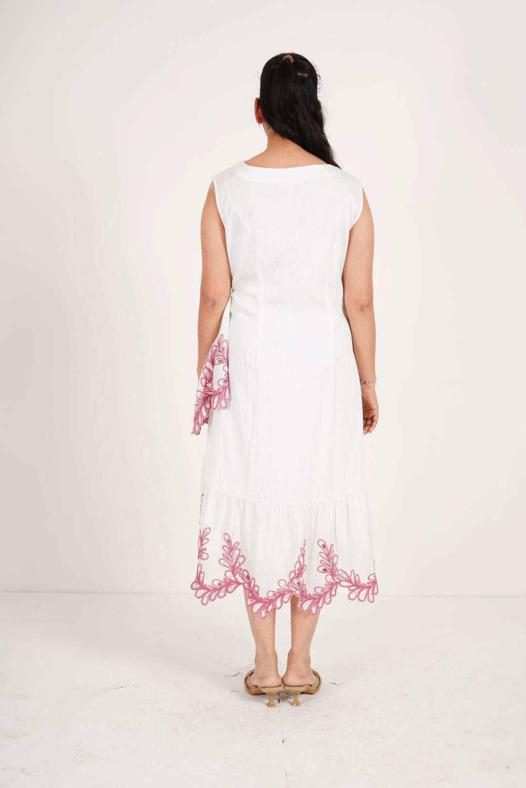 Ivory Wrap Dress with Cutwork Embroidery on Bottom - Western Era Dresses for women