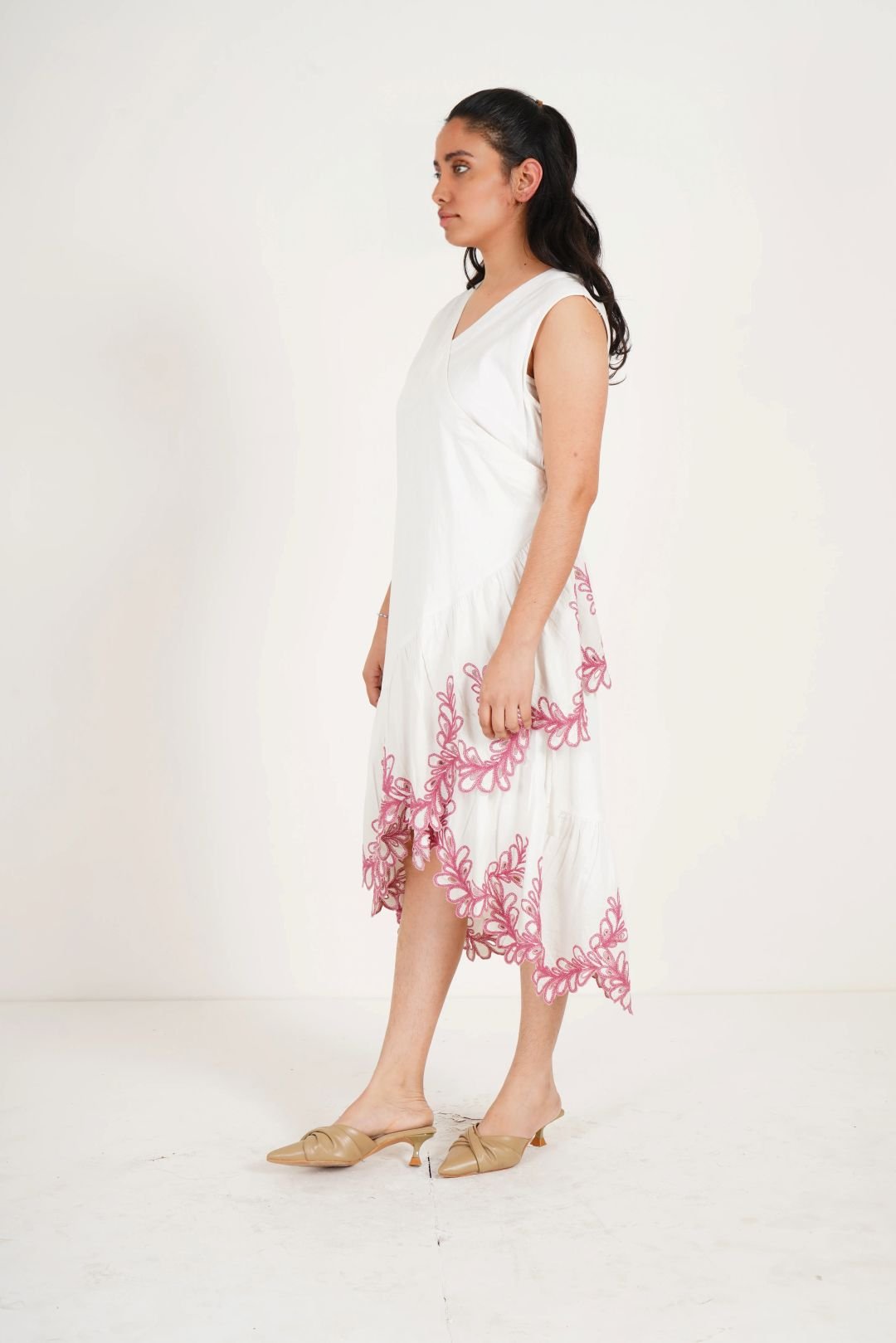 Ivory Wrap Dress with Cutwork Embroidery on Bottom - Western Era Dresses for women