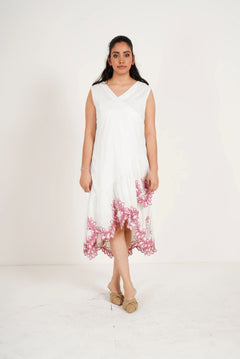 Ivory Wrap Dress with Cutwork Embroidery on Bottom - Western Era Dresses for women