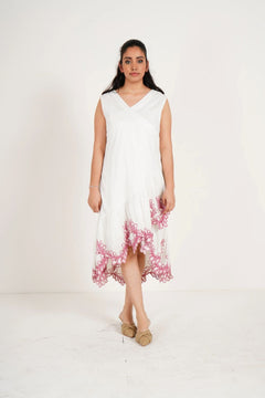 Ivory Wrap Dress with Cutwork Embroidery on Bottom