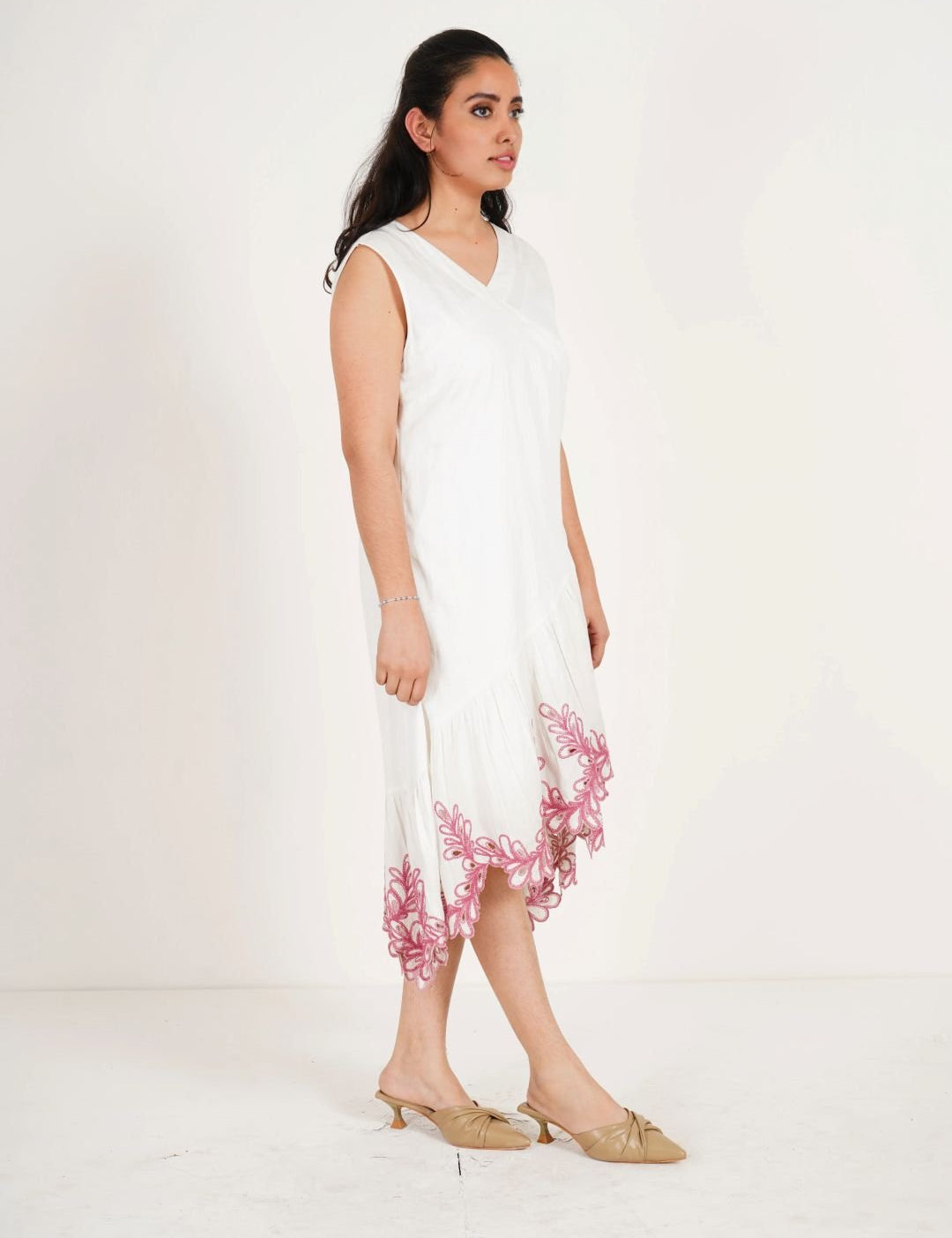 Ivory Wrap Dress with Cutwork Embroidery on Bottom - Western Era Dresses for women