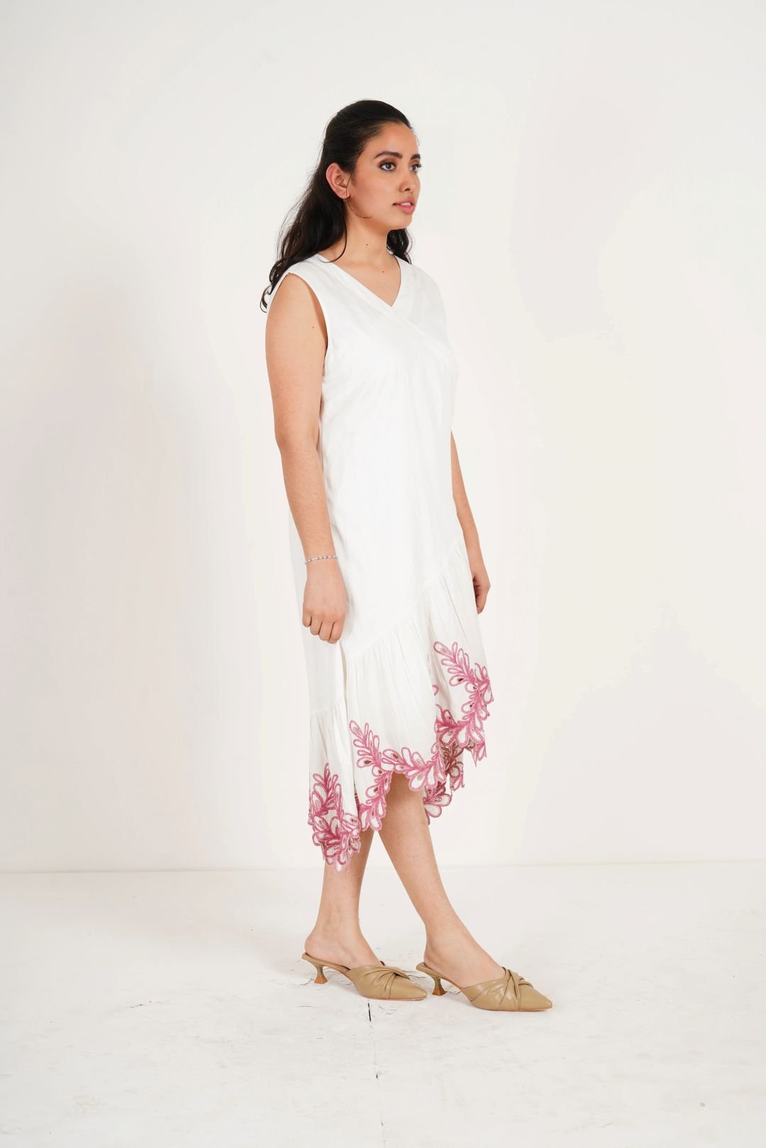 Ivory Wrap Dress with Cutwork Embroidery on Bottom - Western Era Dresses for women