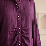 Wine Modal Satin Embroidered Kaftan Shirt with High-Low Hem - Western Era Tops for women