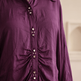 Wine Modal Satin Embroidered Kaftan Shirt with High-Low Hem - Western Era Tops for women