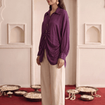 Wine Modal Satin Embroidered Kaftan Shirt with High-Low Hem - Western Era Tops for women