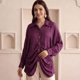 Wine Modal Satin Embroidered Kaftan Shirt with High-Low Hem - Western Era Tops for women