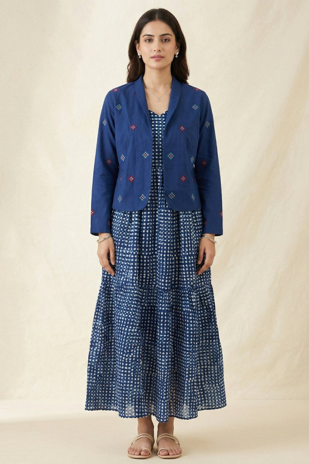 Kasuti Embroidery Stitch Jacket And polka Dot Dress - Western Era Co - ord set for women