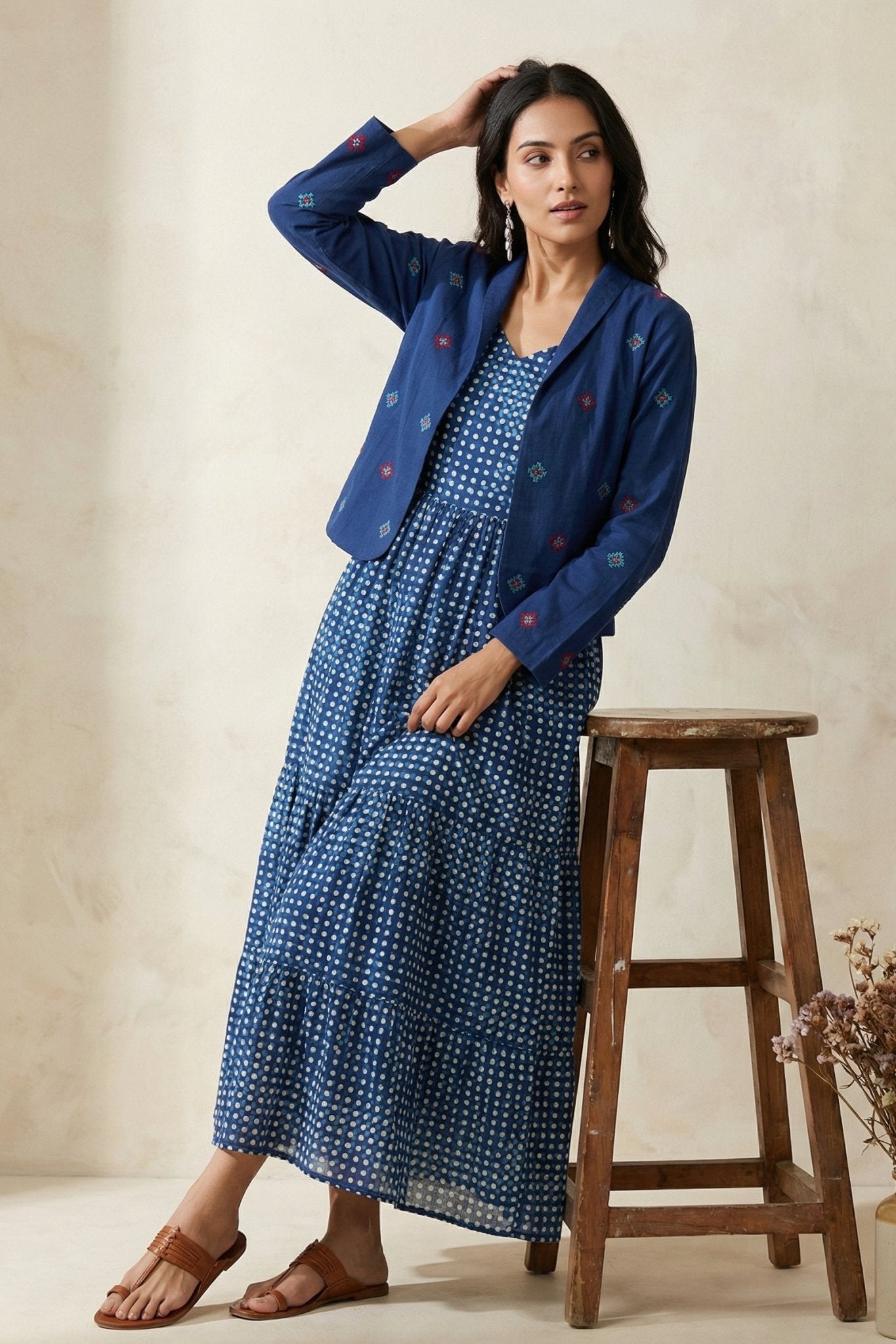 Kasuti Embroidery Stitch Jacket And polka Dot Dress - Western Era Co - ord set for women