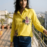 Kasuti - Inspired Embroidered Shirt with Ruched Details - Western Era Tops for women