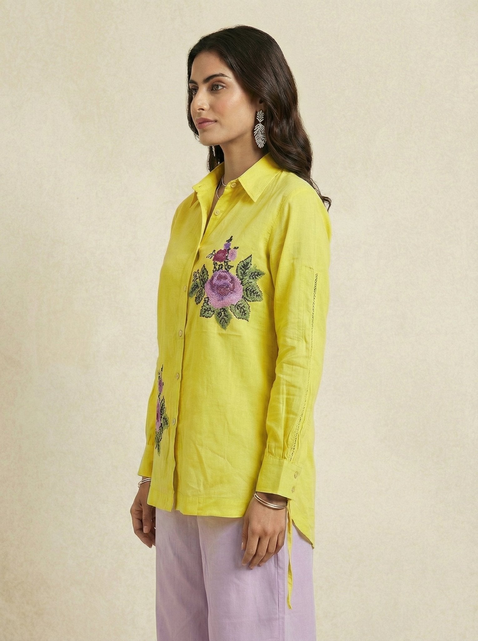 Kasuti - Inspired Embroidered Shirt with Ruched Details - Western Era Tops for women