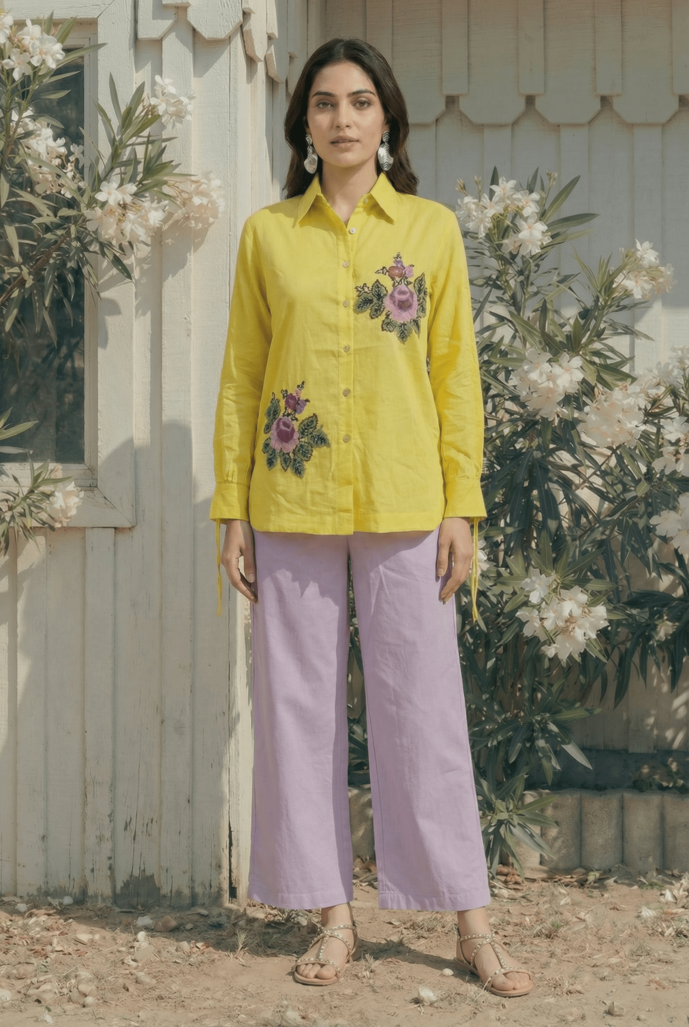Kasuti - Inspired Embroidered Shirt with Ruched Details - Western Era Tops for women