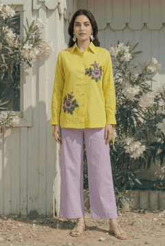 Kasuti - Inspired Embroidered Shirt with Ruched Details - Western Era Tops for women