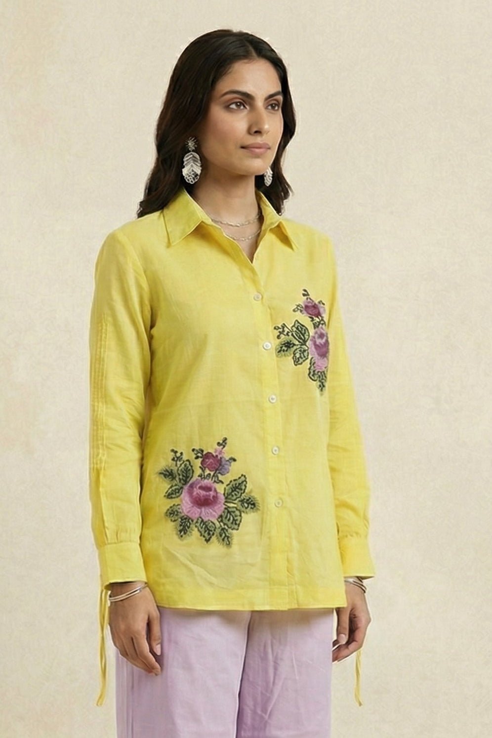 Kasuti - Inspired Embroidered Shirt with Ruched Details - Western Era Tops for women