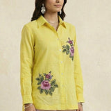 Kasuti - Inspired Embroidered Shirt with Ruched Details - Western Era Tops for women