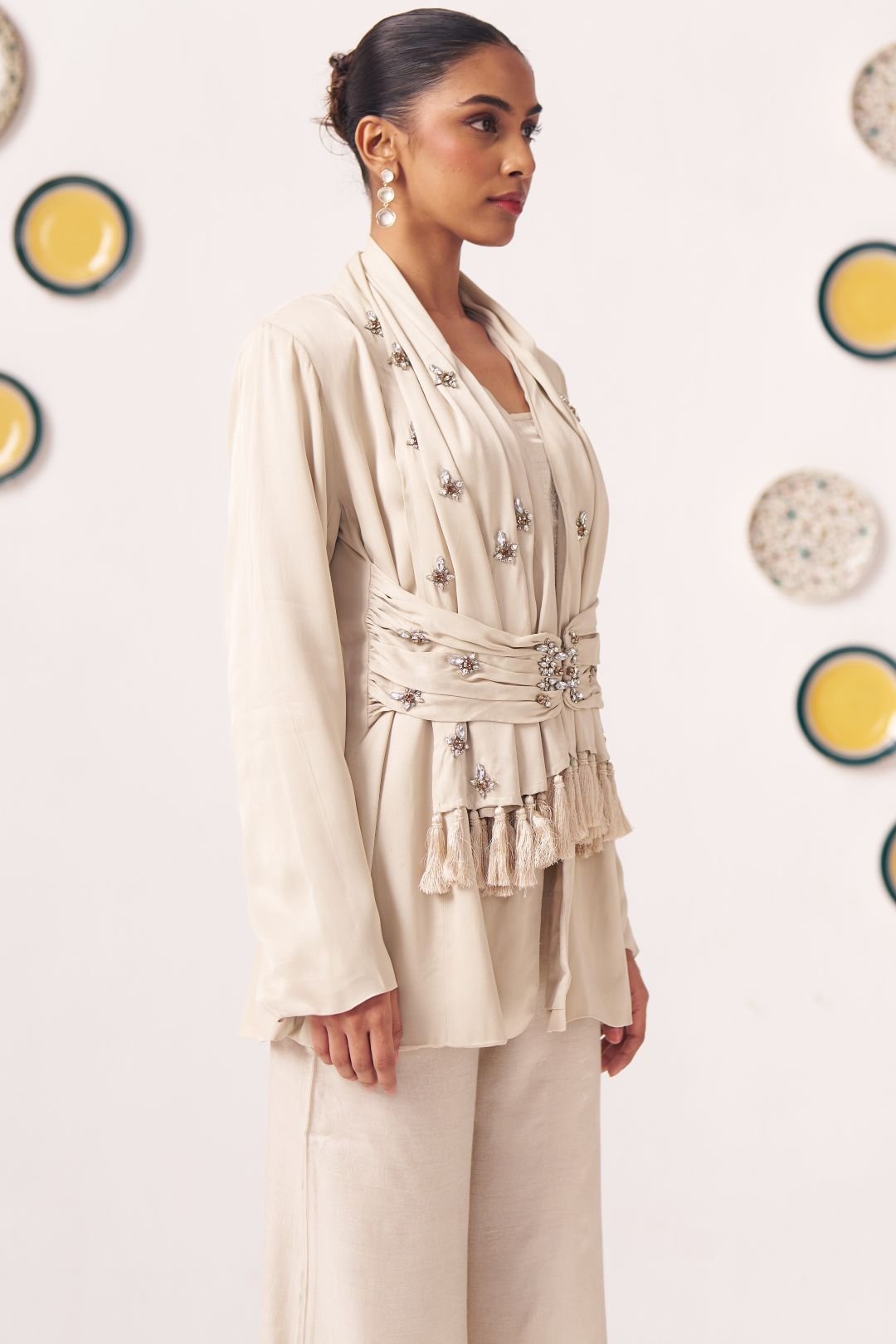 Keya Ivory Embellished Layered Jacket Top - Western Era Tops for women